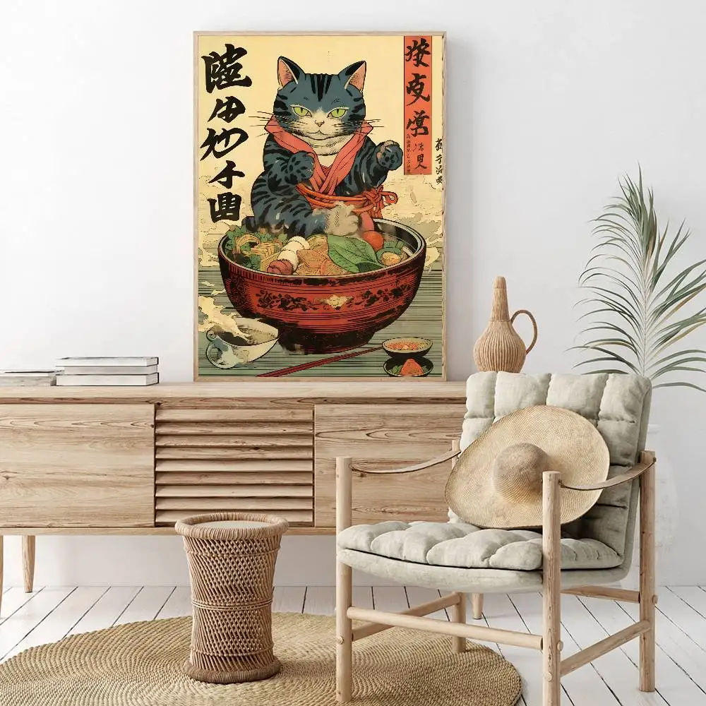 Japoński ramen - plakat kulinarny w stylu vintage Różowy