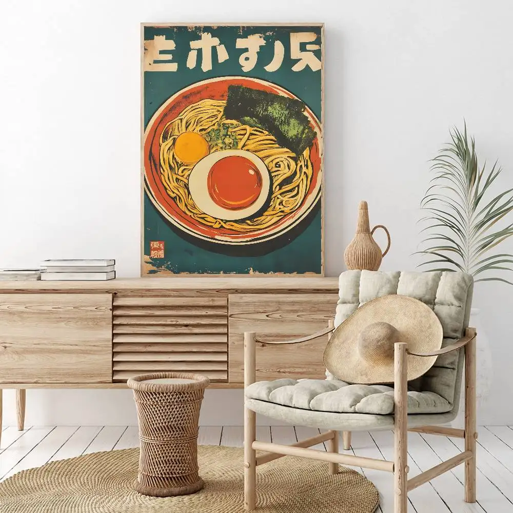 Japoński ramen - plakat kulinarny w stylu vintage Szary