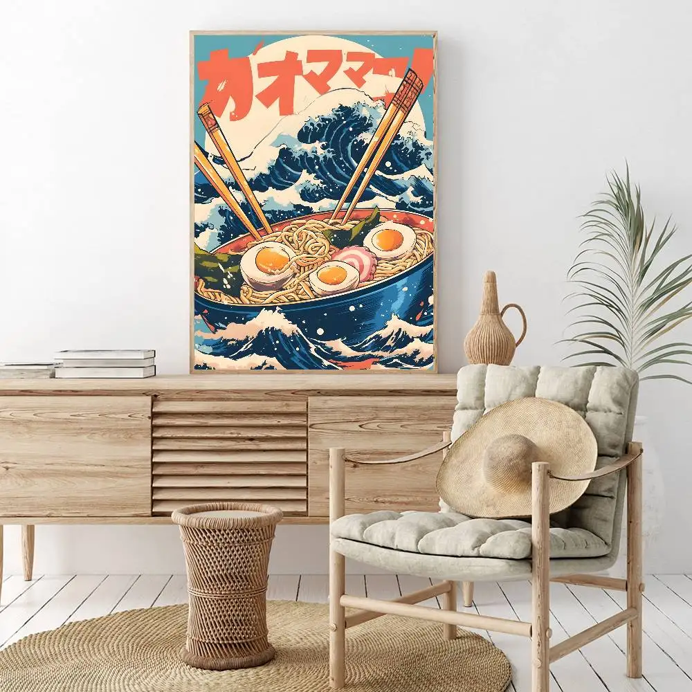 Japoński ramen - plakat kulinarny w stylu vintage żółty