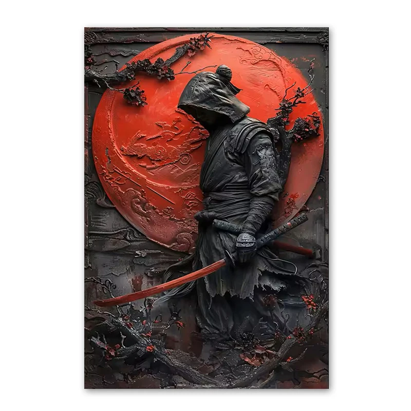 Japoński wojownik ninja - grafika retro Czerwony