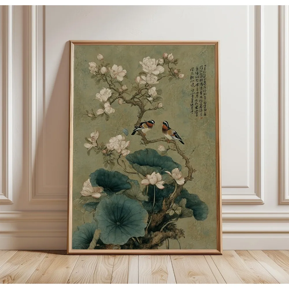 Japoński żuraw i czerwone słońce - plakat Ukiyo-e Armijna zieleń