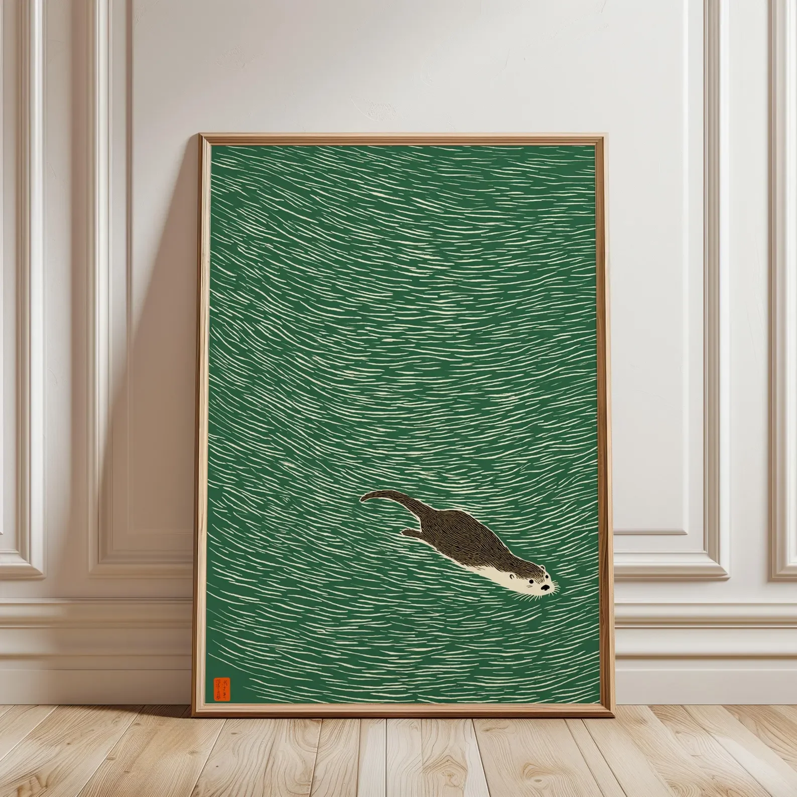 Japoński żuraw wśród chmur – plakat retro Czarny
