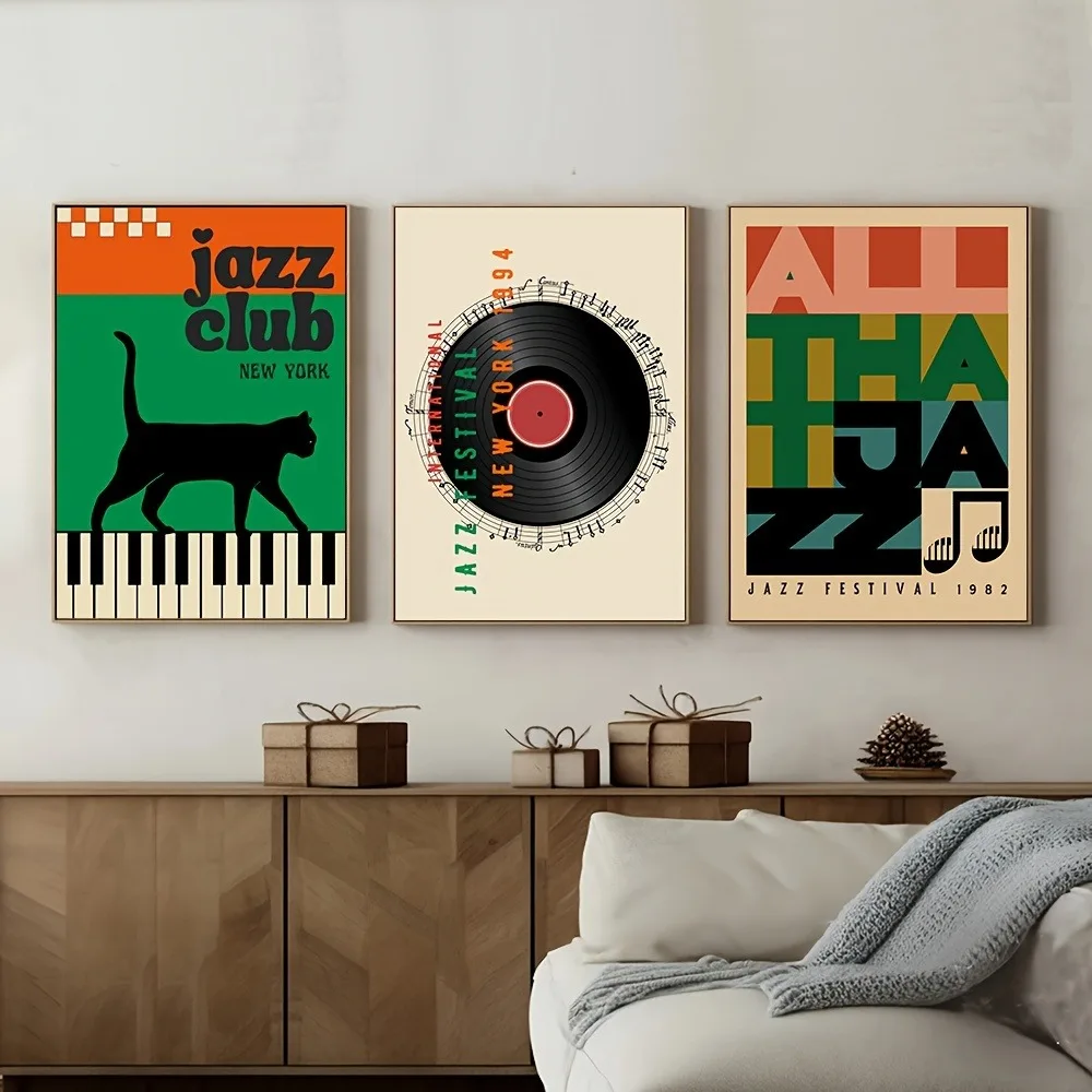 Jazz na winylu - zestaw 3 retro plakatów muzycznych Biały