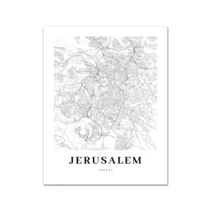 Jerozolima - czarno-biała mapa miasta plakat Biały
