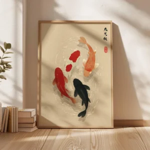Karp koi japandi - minimalistyczny plakat Biały