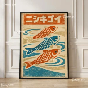 Karpie koi Japandi - plakat estetyczny Mięta