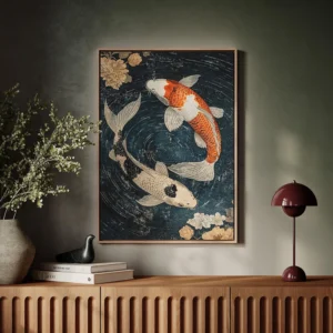 Karpie Koi Yin Yang feng shui Biały
