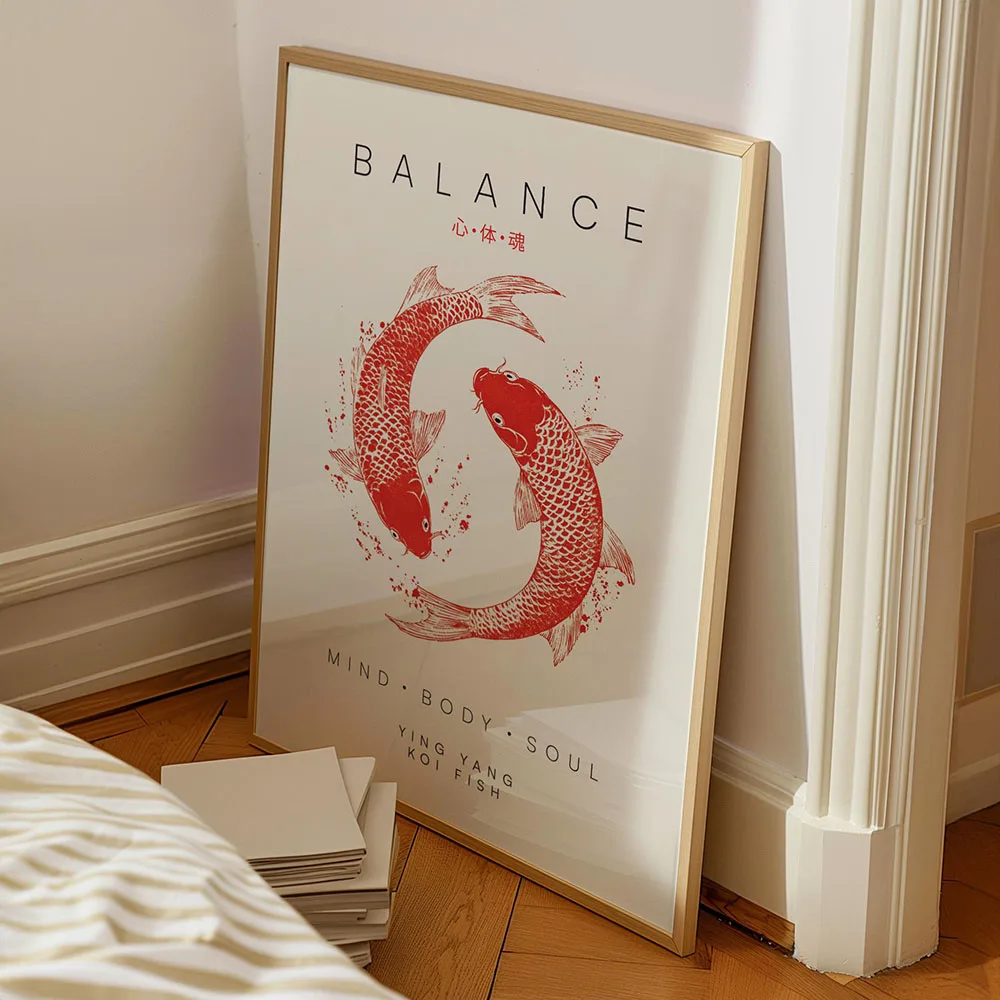 Karpie koi i Yin-Yang - plakat Feng Shui Czerwony