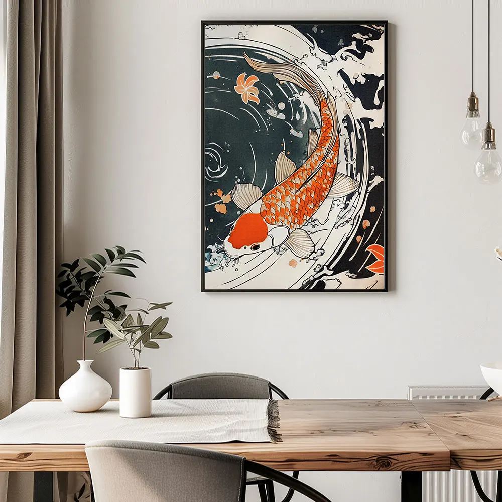 Karpie koi i Yin-Yang - plakat Feng Shui Niebieski