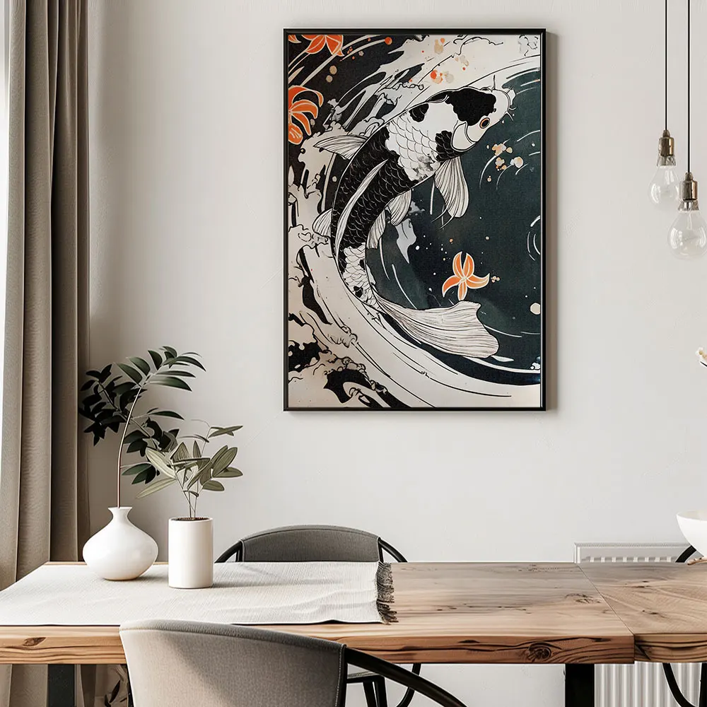 Karpie koi i Yin-Yang - plakat Feng Shui Zielony