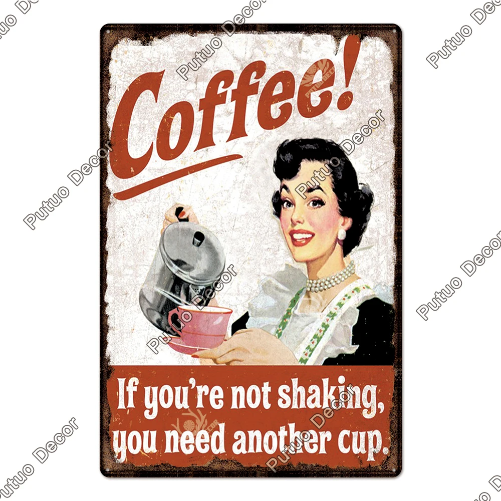 Kawa - retro plakat metalowy szyld do kuchni Granatowy