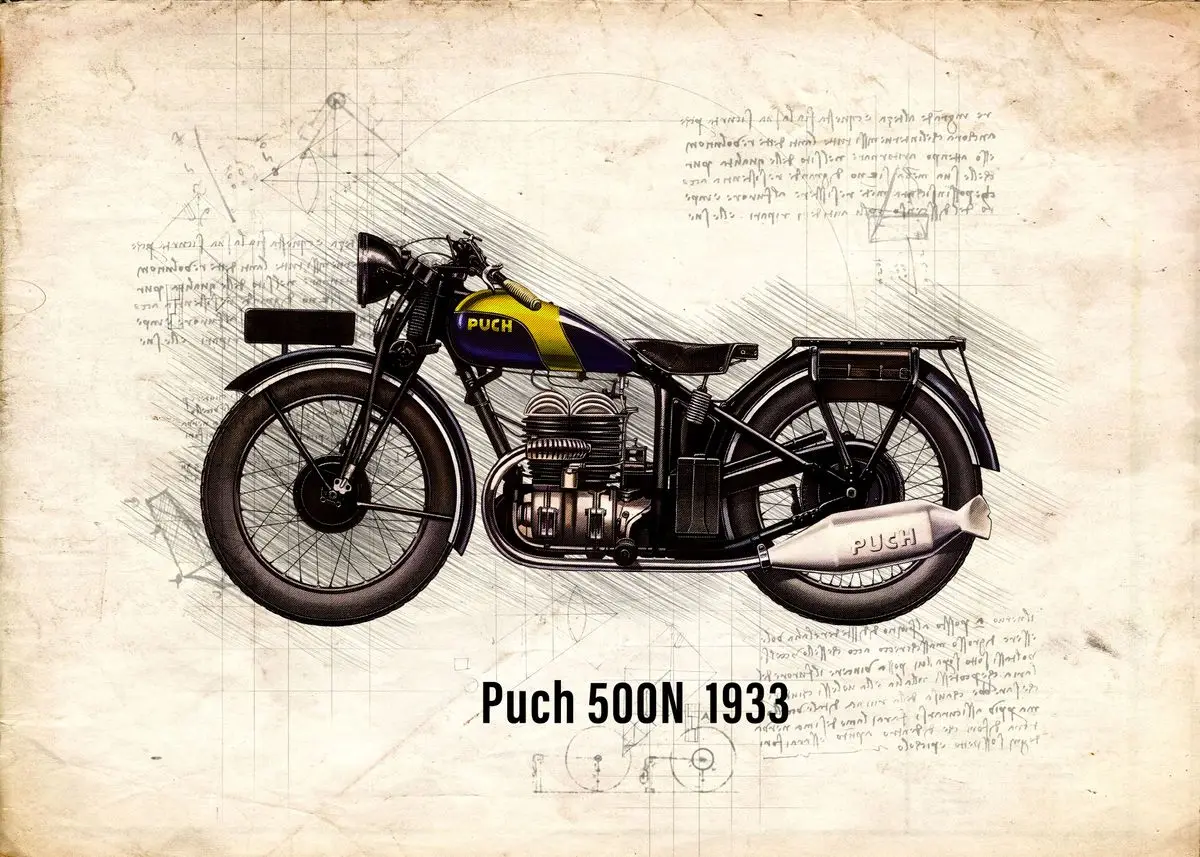 Klasyczny motocykl - plakat retro na płótnie Ciemny szary