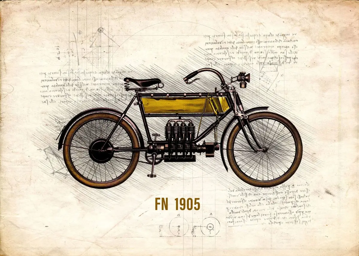 Klasyczny motocykl - plakat retro na płótnie Jasnożółty