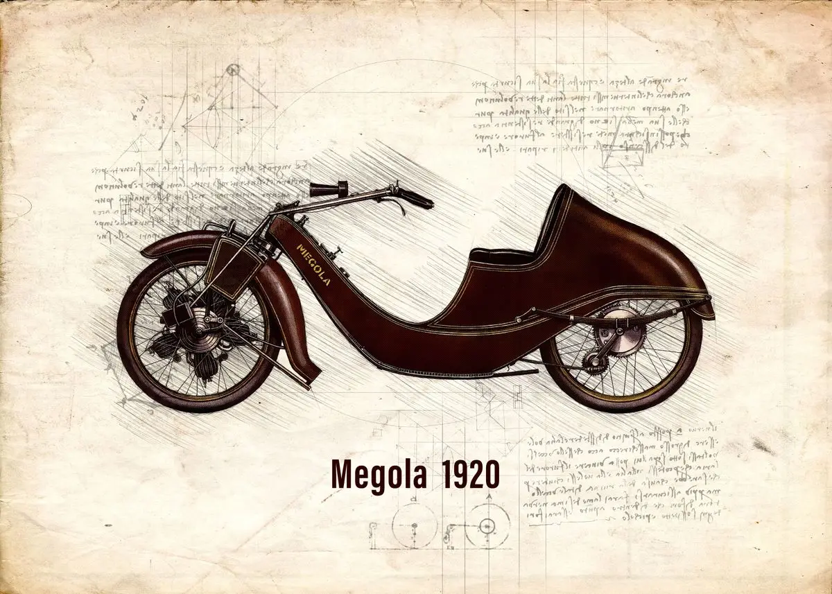 Klasyczny motocykl - plakat retro na płótnie Pomarańczowy