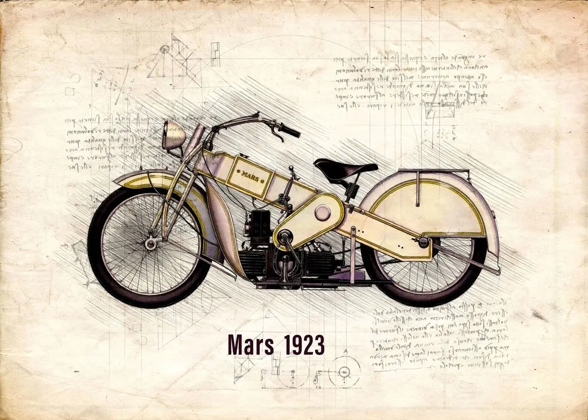 Klasyczny motocykl - plakat retro na płótnie śliwka