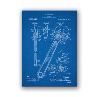 Klucz nastawny - grafika w stylu blueprint do garażu Niebieski