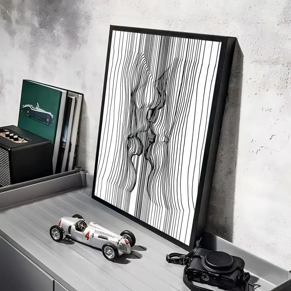 Kobieta w liniach - plakat czarno-biały line art Czarny