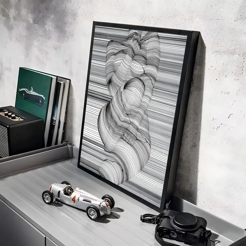 Kobieta w liniach - plakat czarno-biały line art Różowy