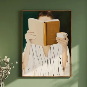 Kobieta z kwiatami - abstrakcyjny plakat japandi Błękitny