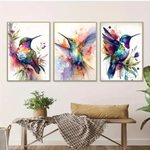 Kolibry akwarela - zestaw 3 plakatów boho