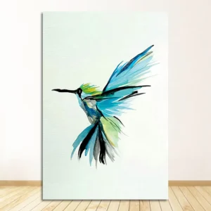 Kolibry przy kwiatach - akwarelowy plakat Zielony