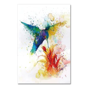 Kolibry i nektar - kolorowy plakat akwarela żółty