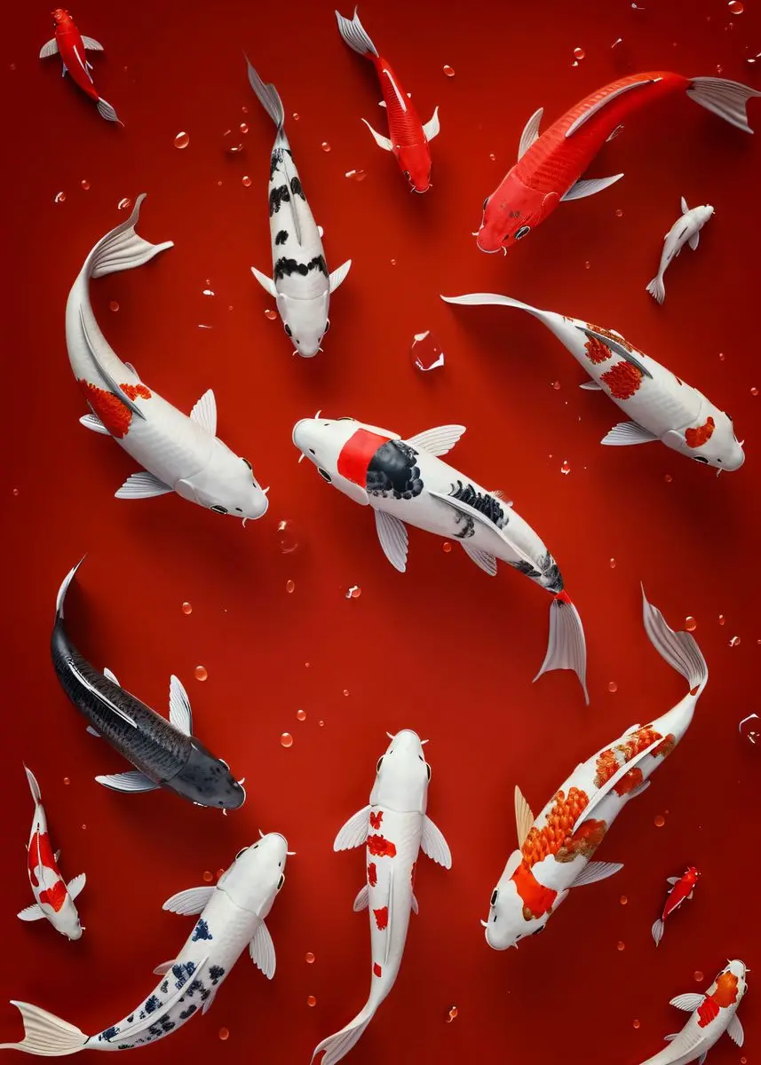 Kolorowe karpie koi - japoński plakat Błękitny