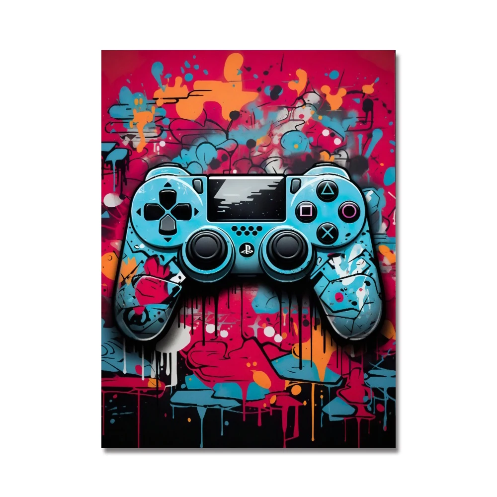 Kontroler do gier - plakat gaming graffiti żółty