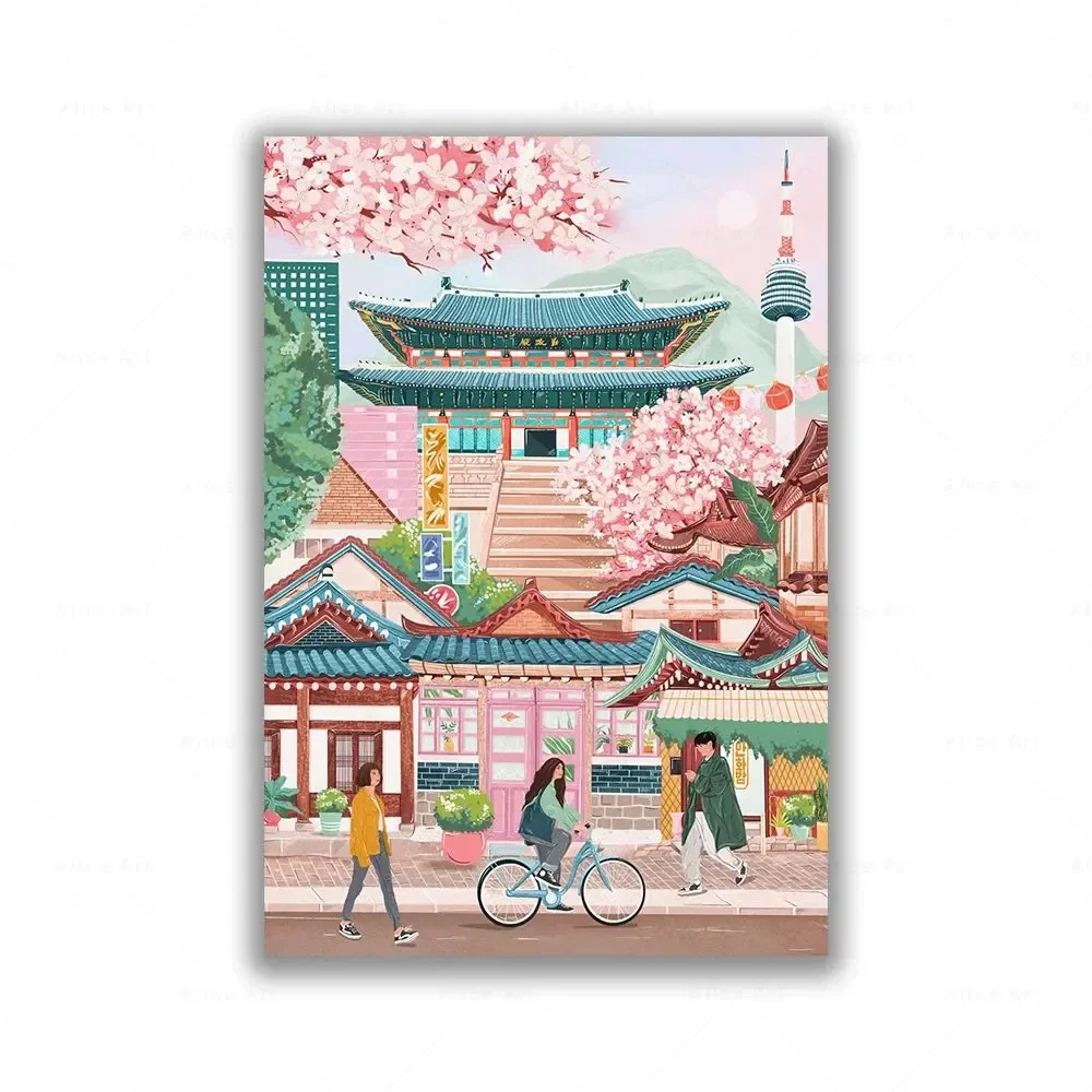 Korea Południowa - plakat podróżniczy Czerwony