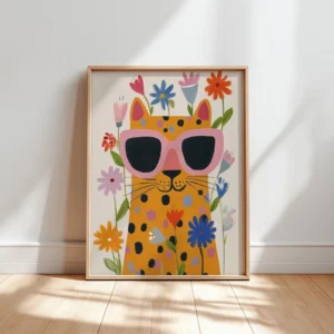 Kot w okularach – kolorowy plakat boho Zielony