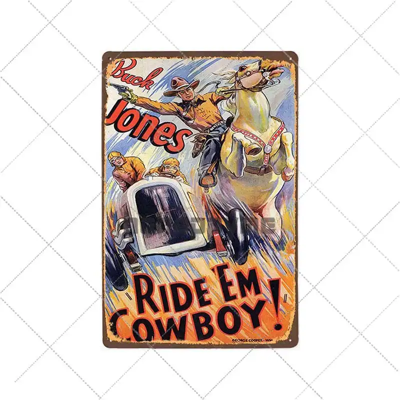 Kowboj na koniu - retro tablica w stylu western Brązowy