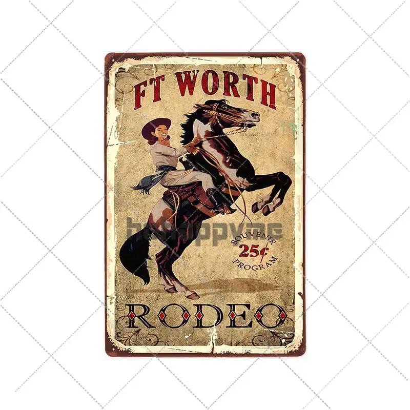Kowboj na koniu - retro tablica w stylu western Czarny