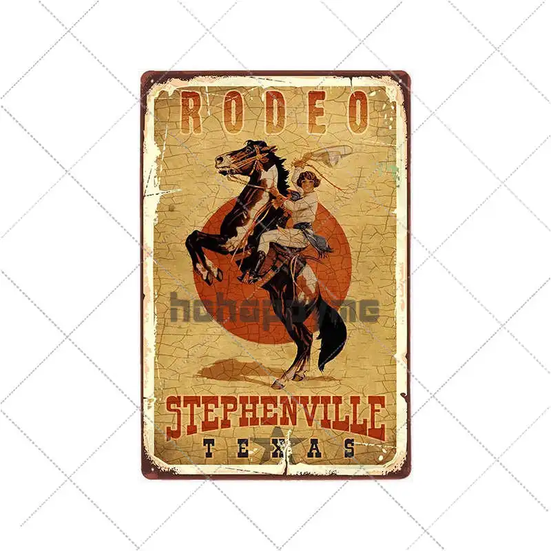Kowboj na koniu - retro tablica w stylu western Granatowy