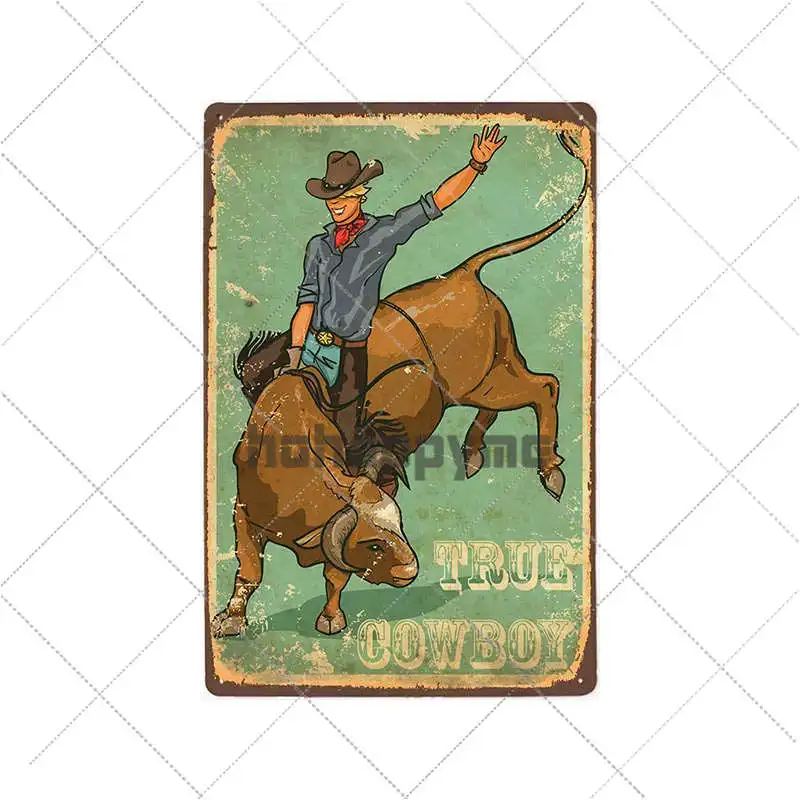 Kowboj na koniu - retro tablica w stylu western Jasnożółty