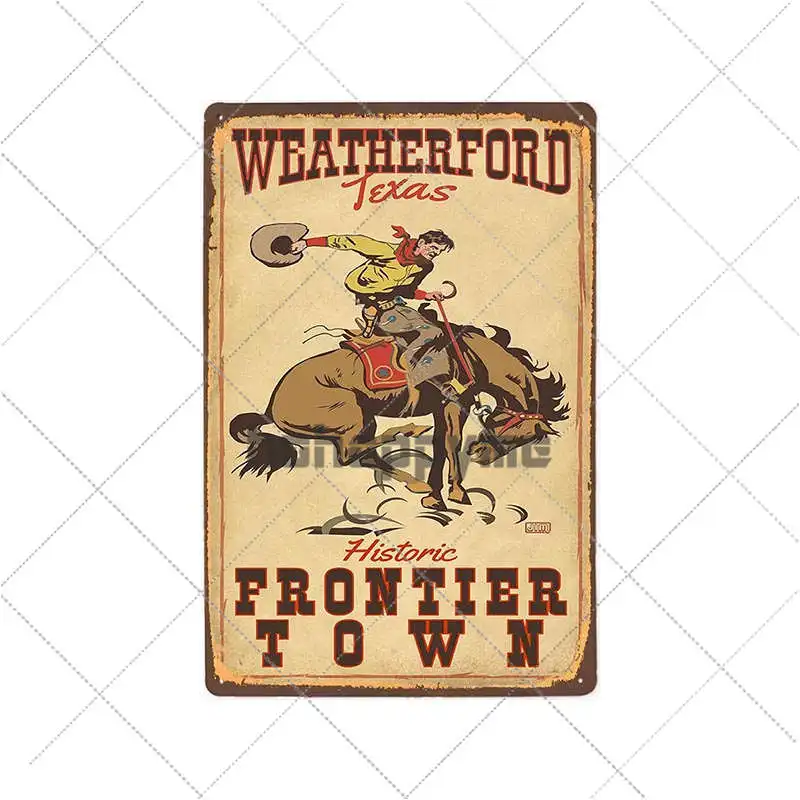 Kowboj na koniu - retro tablica w stylu western Jasny
