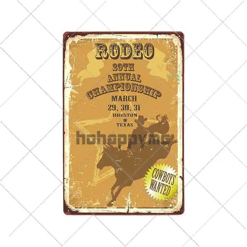 Kowboj na koniu - retro tablica w stylu western śliwka