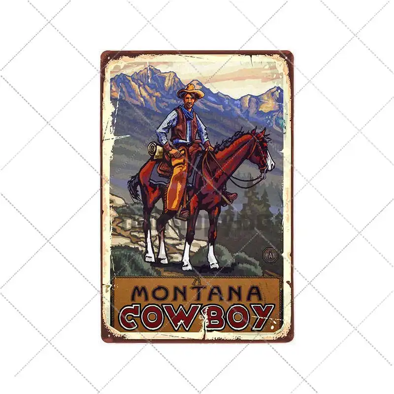 Kowboj na koniu - retro tablica w stylu western Wielo
