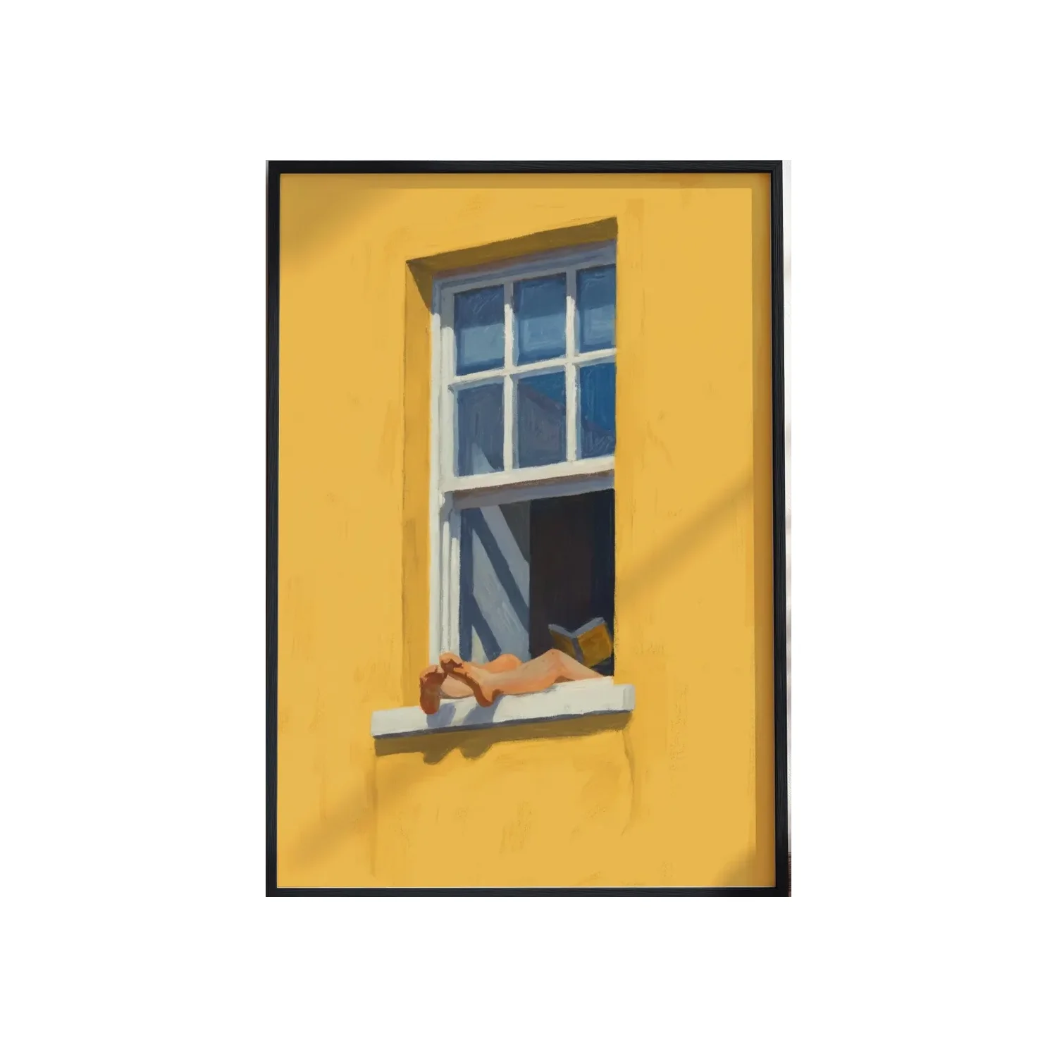 Książka w oknie – minimalistyczny plakat Niebieski