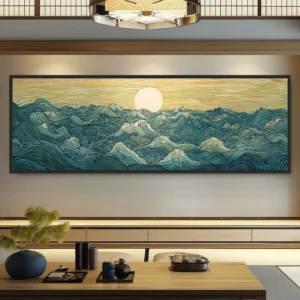 Księżyc i fale ukiyo-e - plakat panoramiczny Biały