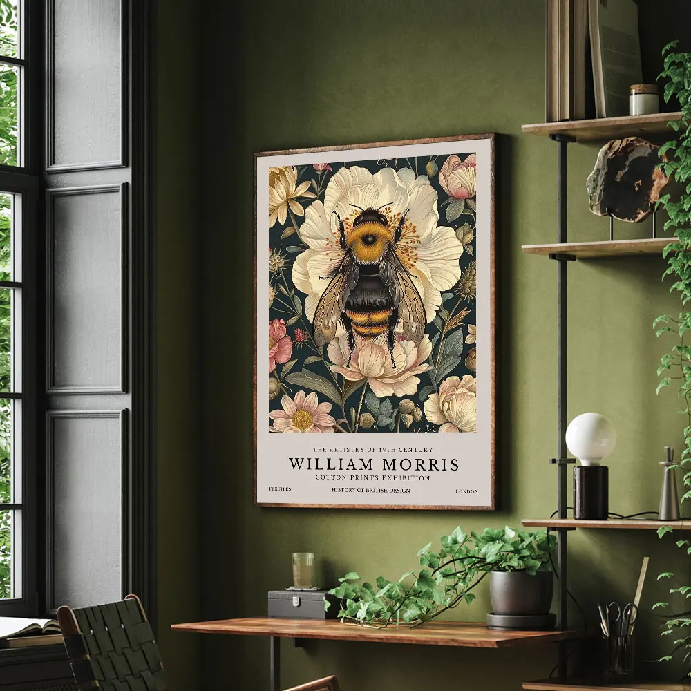 Kwiaty i pszczoły w stylu retro Zielony