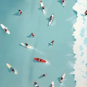 Letni basen i plaża - nordycki plakat wakacyjny Czerwony