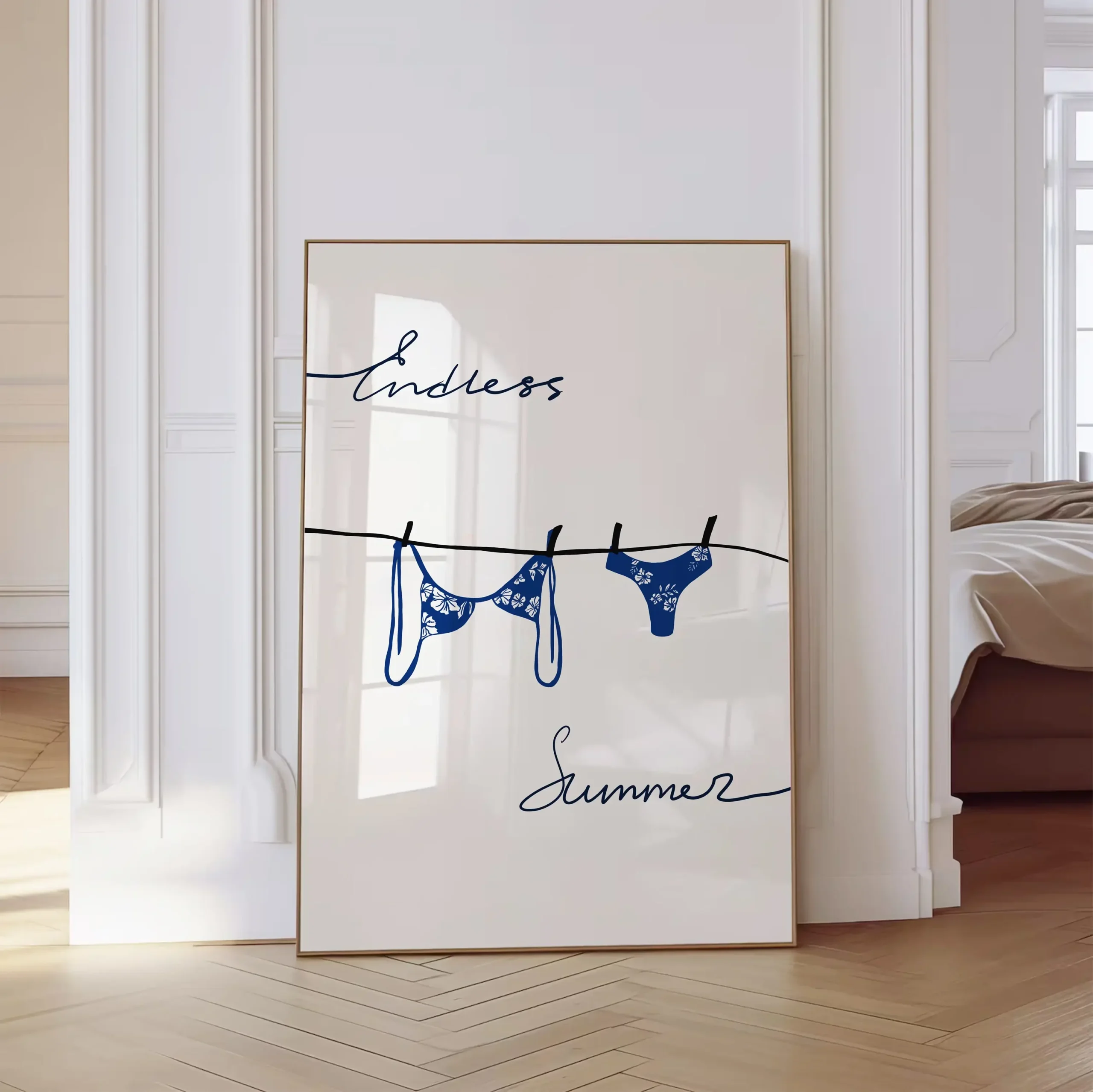 Letni plakat plażowy z palmą i muszlą Granatowy