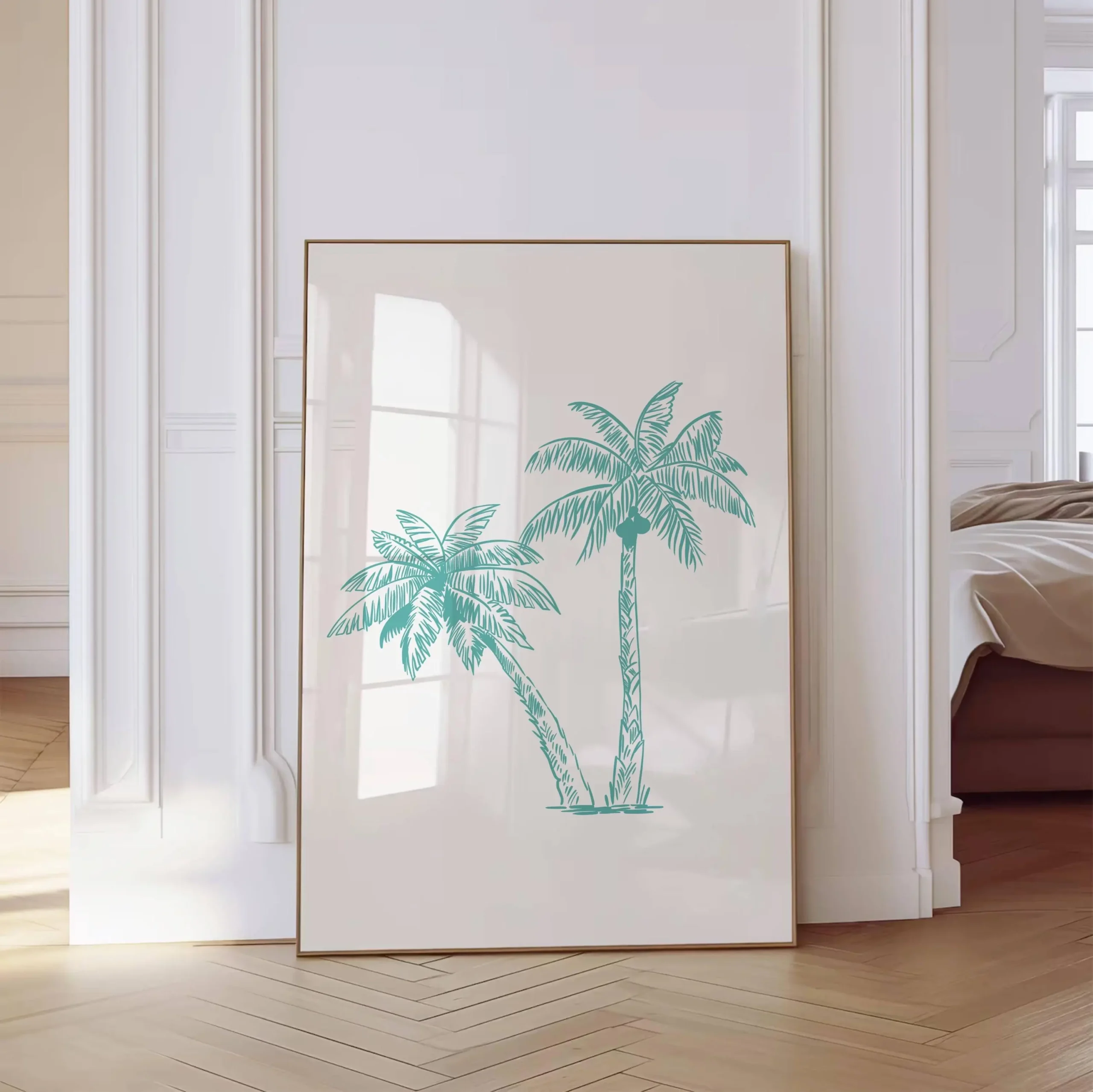 Letni plakat plażowy z palmą i muszlą Niebieski