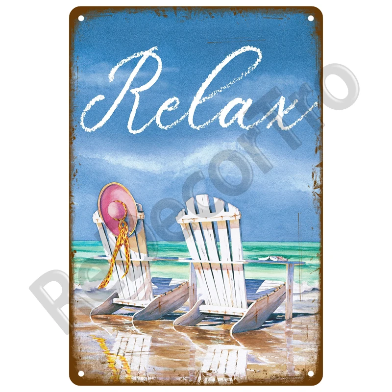 Letnia plaża - metalowa tabliczka retro Jasny