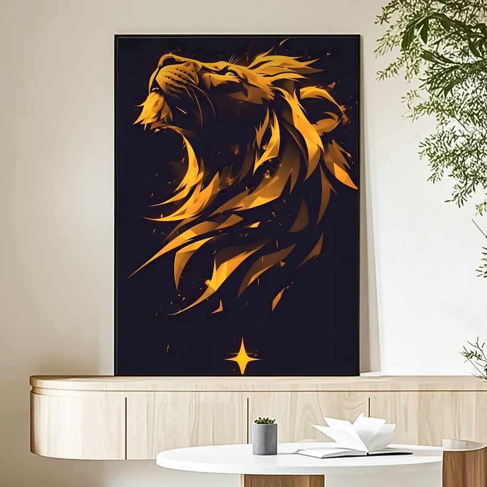 Lew czarno-złoty - plakat glamour Srebrny