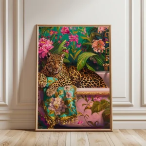 Lew w wannie - kolorowy plakat boho do łazienki Czerwony