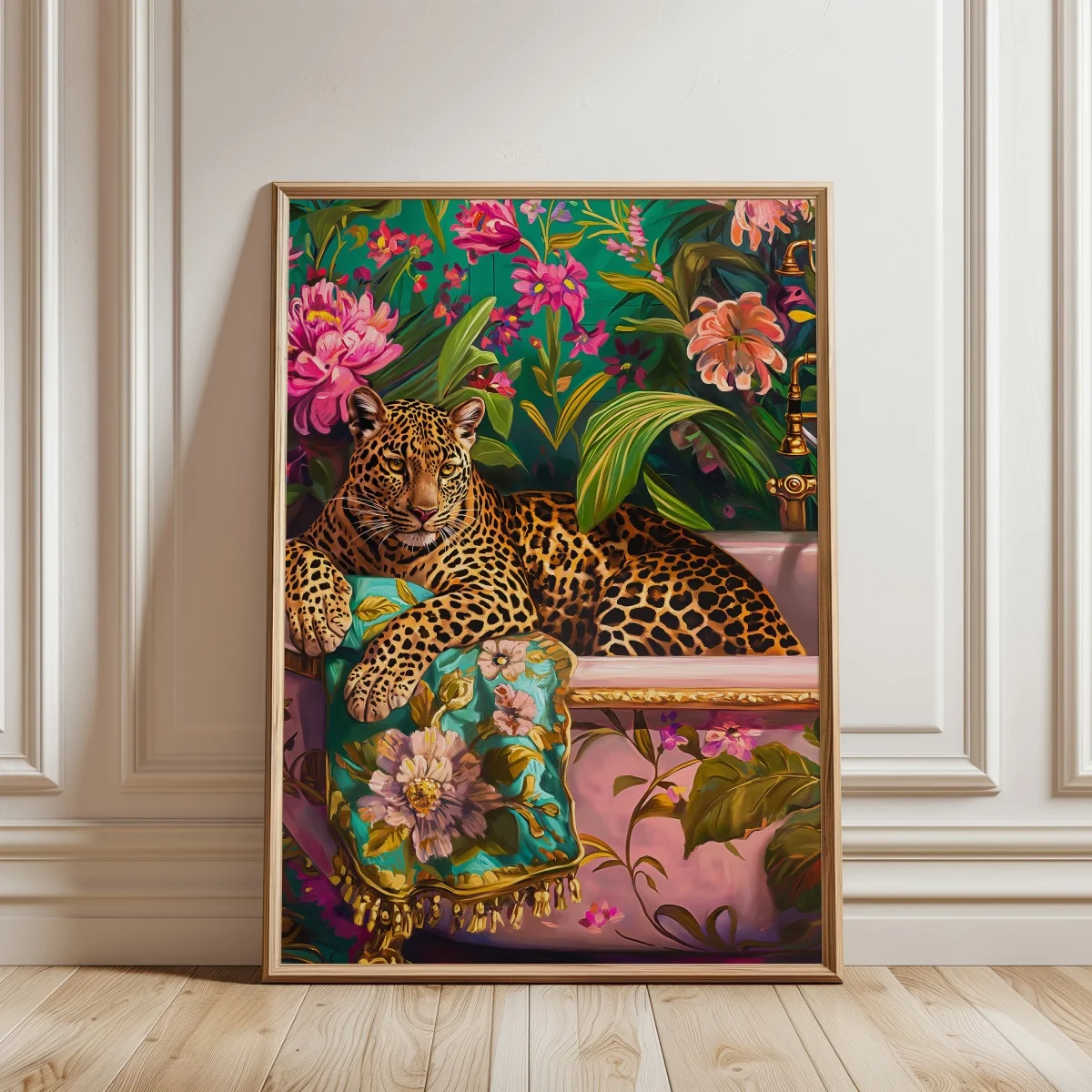 Lew w wannie - kolorowy plakat boho do łazienki Czerwony