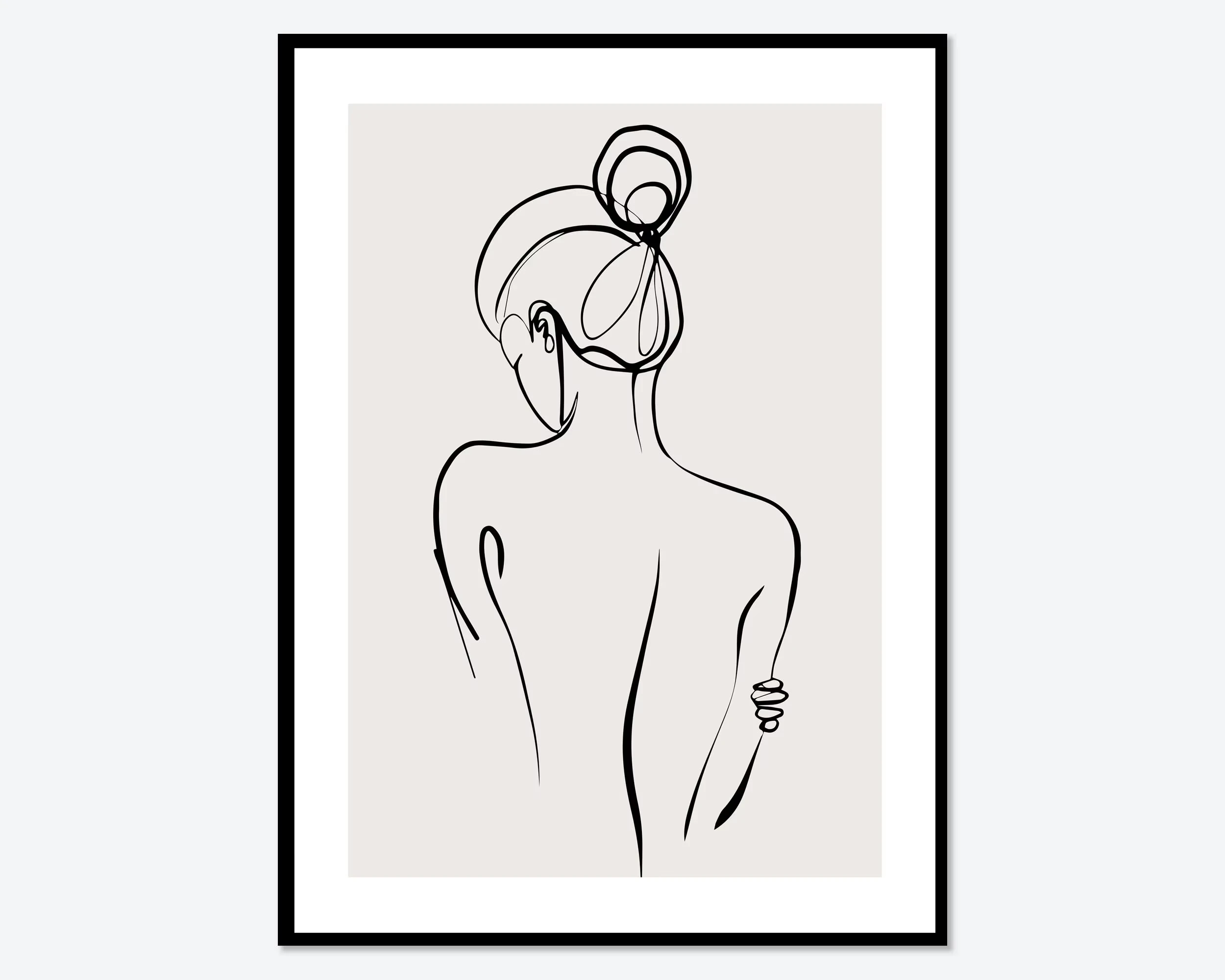 Minimalistyczny line art z kobietą i kwiatami Biały
