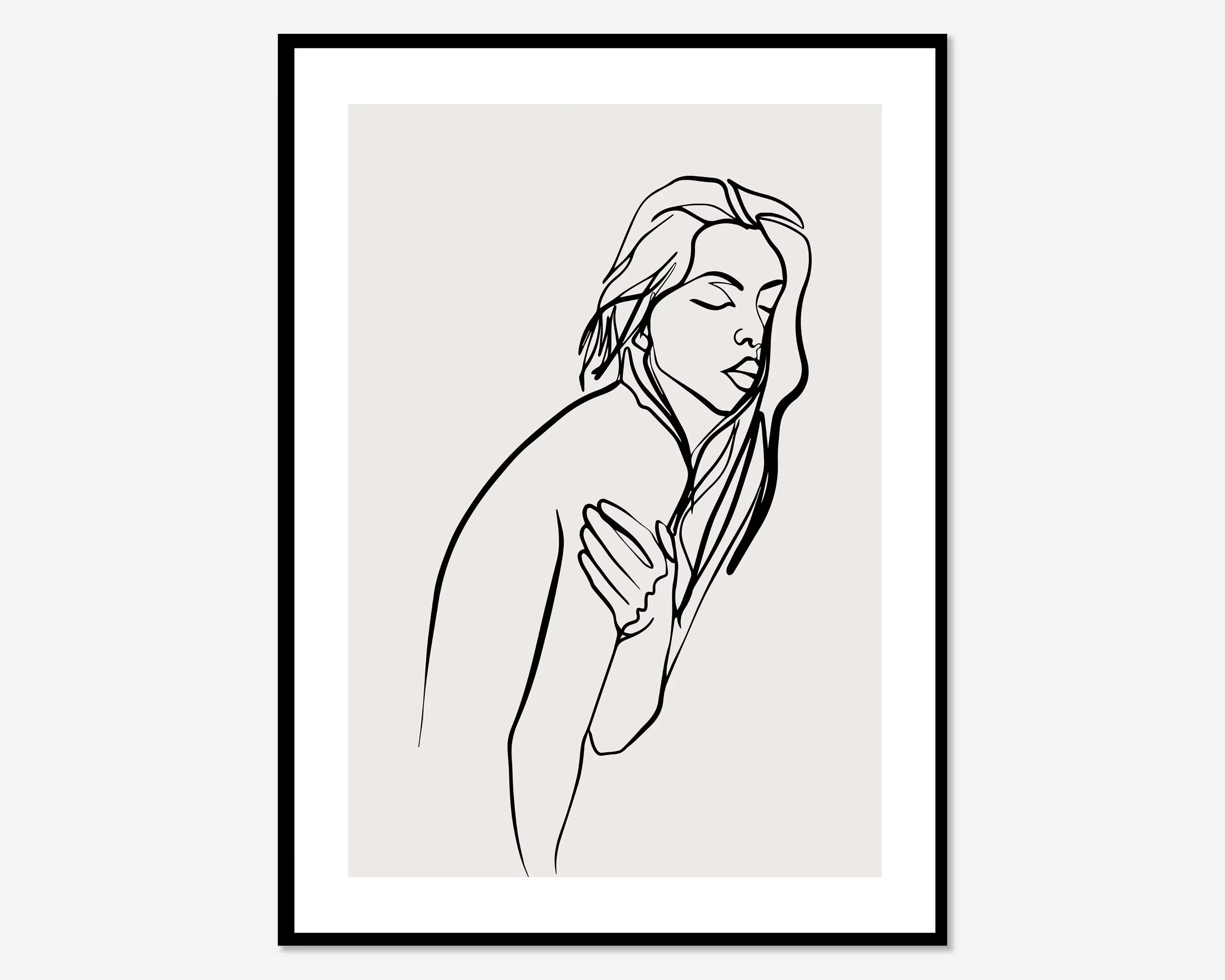 Minimalistyczny line art z kobietą i kwiatami Burgundia
