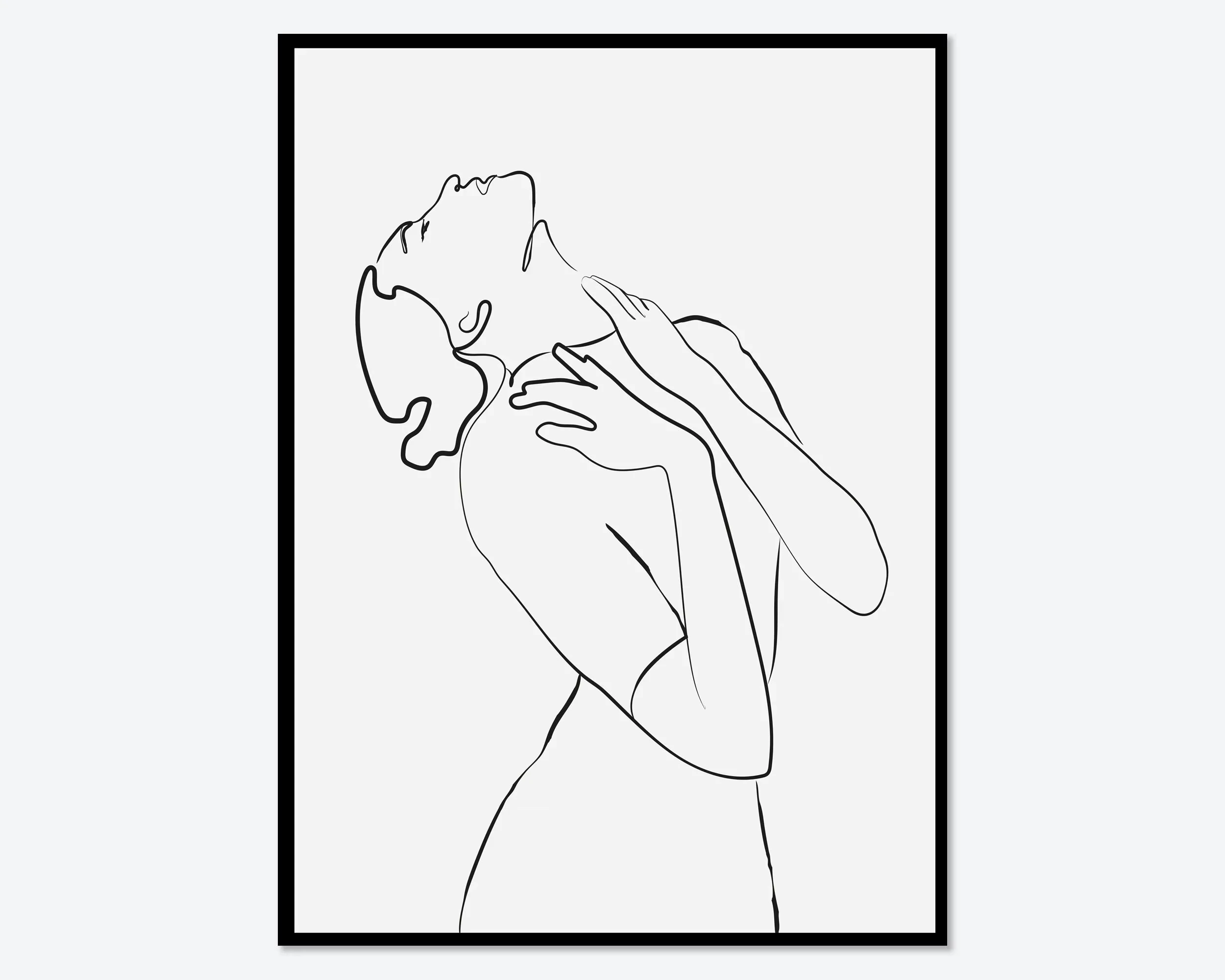 Minimalistyczny line art z kobietą i kwiatami Czarny